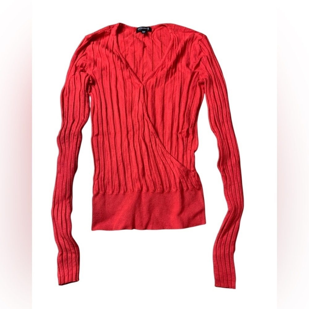 Dynamite Red Ribbed Faux-Wrap Knit Sweater - Size TP/XS